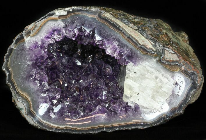 Sparkling Purple Amethyst Geode with Calcite- Uruguay #46261